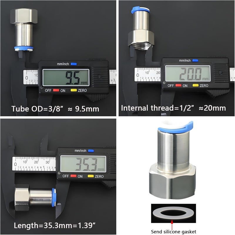AimatRun 1/2" Female Thread x 3/8" OD Stainless Steel Push-to-Connect Adapter - Quick Connector Fitting for RO Systems, Water Purifiers & Filters - Image 3